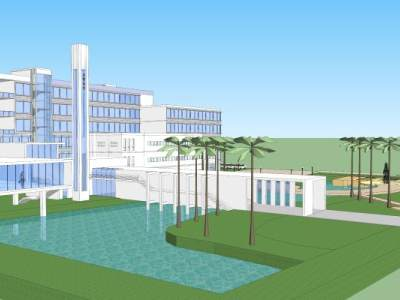 现代度假酒店建筑SU模型下载_sketchup草图大师SKP模型