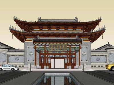 仿古复古酒店建筑SU模型下载_sketchup草图大师SKP模型