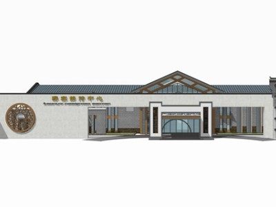 中式接待中心酒店建筑SU模型下载_sketchup草图大师SKP模型