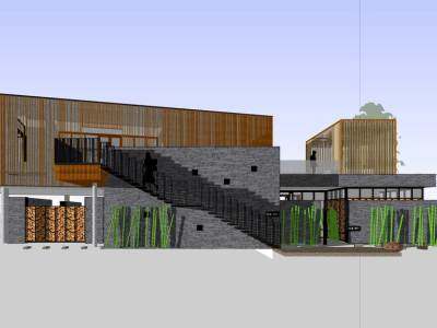 现代温泉建筑酒店SU模型下载_sketchup草图大师SKP模型