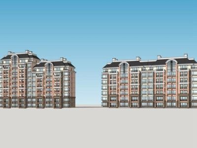 法式多层住宅建筑SU模型下载_sketchup草图大师SKP模型