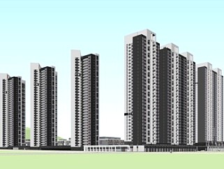 新中式多栋小区住宅SU模型下载_sketchup草图大师SKP模型