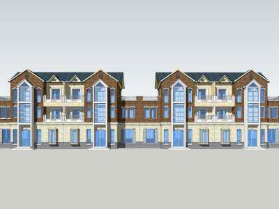 英式联排别墅小区SU模型下载_sketchup草图大师SKP模型
