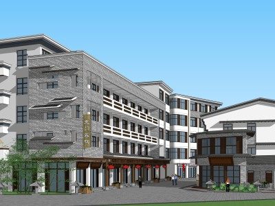 某地中式建筑小区立面SU模型下载_sketchup草图大师SKP模型