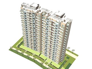 现代高层小区住宅建筑SU模型下载_sketchup草图大师SKP模型