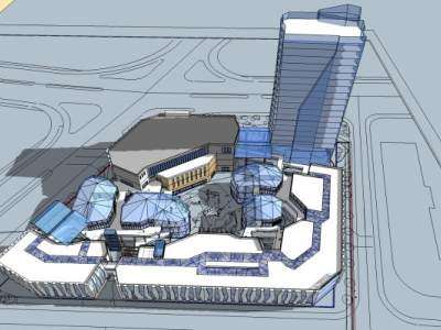 广州南沙城商业中心建筑SU模型下载_sketchup草图大师SKP模型