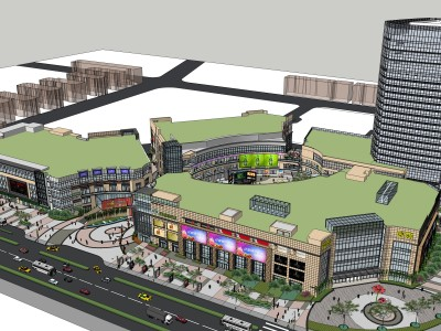商业街规划铺装景观建筑SU模型下载_sketchup草图大师SKP模型