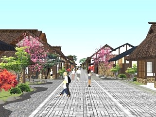 日式风情商业街建筑SU模型下载_sketchup草图大师SKP模型