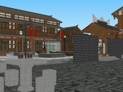 仿古商业街中式建筑SU模型下载_sketchup草图大师SKP模型