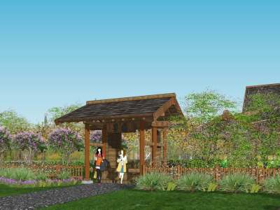 中式农家乐户外建筑SU模型下载_sketchup草图大师SKP模型