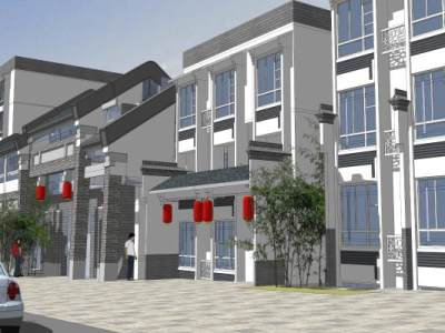 仿古商业街建筑装修SU模型下载_sketchup草图大师SKP模型