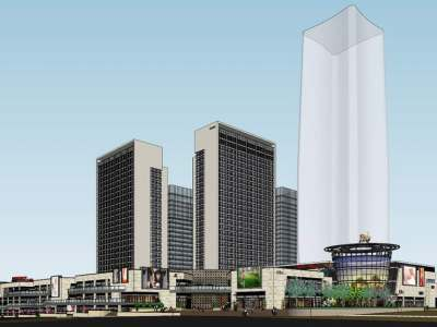 现代商业街公寓办公楼SU模型下载_sketchup草图大师SKP模型