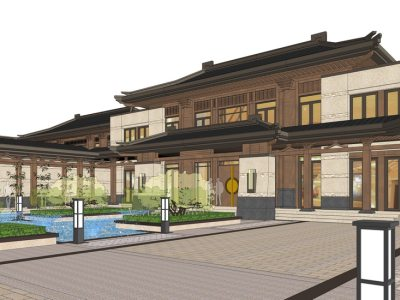 中式风格商业会所SU模型下载_sketchup草图大师SKP模型