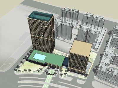 现代风格办公楼建筑SU模型下载_sketchup草图大师SKP模型