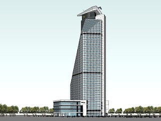 现代风格超高层办公楼建筑SU模型下载_sketchup草图大师SKP模型
