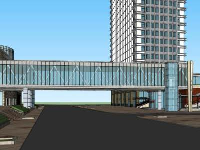 现代写字办公楼商业街SU模型下载_sketchup草图大师SKP模型