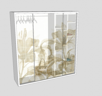 衣橱花卉玻璃推拉门SU模型下载_sketchup草图大师SKP模型