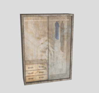 木衣橱纹理玻璃门SU模型下载_sketchup草图大师SKP模型