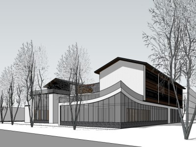 新中式会所办公建筑SU模型下载_sketchup草图大师SKP模型