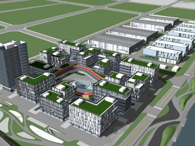 中韩办公楼产业园SU模型下载_sketchup草图大师SKP模型