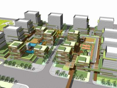 现代写字办公楼建筑SU模型下载_sketchup草图大师SKP模型