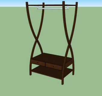 复古实木置物挂衣架SU模型下载_sketchup草图大师SKP模型