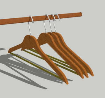 实木衣杆和衣架SU模型下载_sketchup草图大师SKP模型