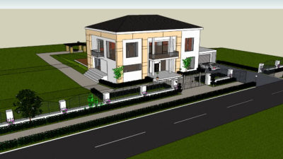 北欧别墅花园建筑SU模型下载_sketchup草图大师SKP模型