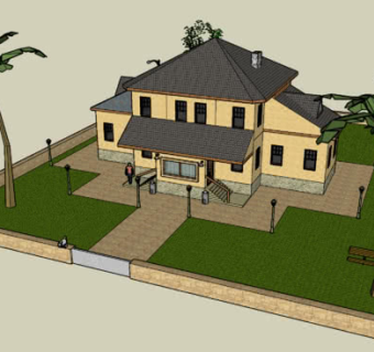 别墅庭院建筑设计SU模型下载_sketchup草图大师SKP模型