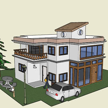 <em>当代</em>风格别墅建筑SU模型下载_sketchup草图大师SKP模型