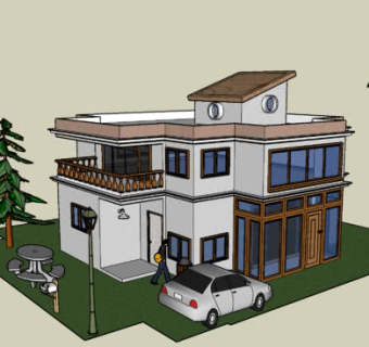 当代风格别墅建筑SU模型下载_sketchup草图大师SKP模型