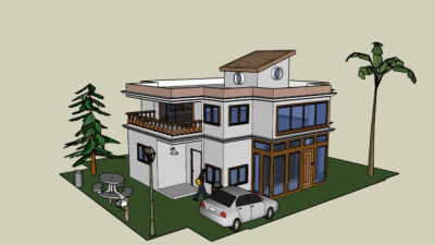 当代风格别墅建筑SU模型下载_sketchup草图大师SKP模型