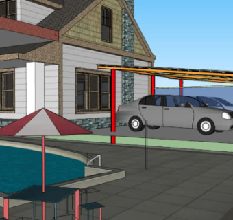 棚屋风格泳池别墅建筑SU模型下载_sketchup草图大师SKP模型