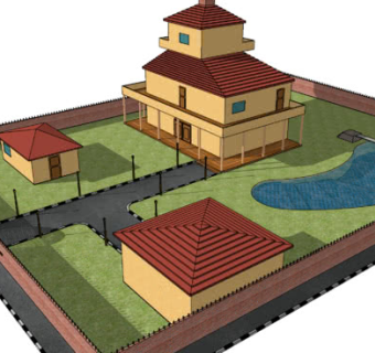 庭院中的别墅栋SU模型下载_sketchup草图大师SKP模型