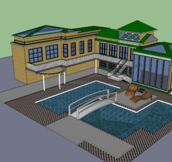 现代田园风别墅建筑SU模型下载_sketchup草图大师SKP模型