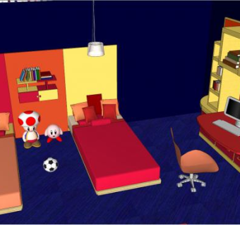 简约孩子儿童房间SU模型下载_sketchup草图大师SKP模型