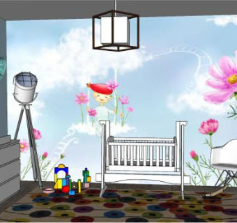卧室托儿所婴儿房SU模型下载_sketchup草图大师SKP模型