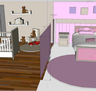 儿童房间粉色家装SU模型下载_sketchup草图大师SKP模型