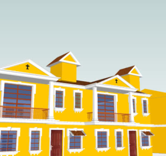 单元住宅联排别墅SU模型下载_sketchup草图大师SKP模型