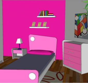 粉色儿童房孩子卧室SU模型下载_sketchup草图大师SKP模型