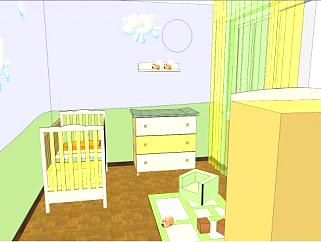 现代儿童房间室内家装SU模型下载_sketchup草图大师SKP模型
