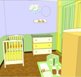 现代儿童房间室内家装SU模型下载_sketchup草图大师SKP模型