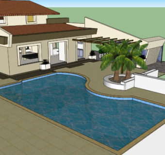 现代棚屋泳池别墅SU模型下载_sketchup草图大师SKP模型
