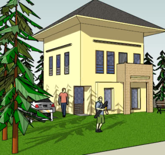 郊区小型独栋别墅SU模型下载_sketchup草图大师SKP模型