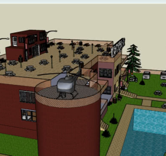 豪华别墅酒店SU模型下载_sketchup草图大师SKP模型