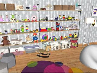 儿童玩具货架装饰房间SU模型下载_sketchup草图大师SKP模型
