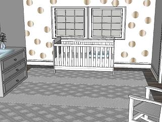 婴儿托儿所儿童房间SU模型下载_sketchup草图大师SKP模型