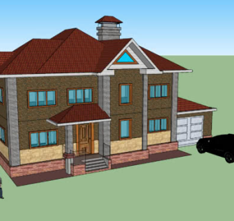 独栋别墅带车库SU模型下载_sketchup草图大师SKP模型
