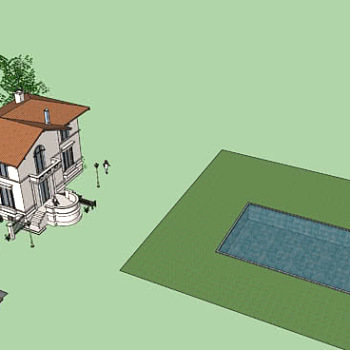 欧式庭院别墅泳池SU模型下载_sketchup草图大师SKP模型