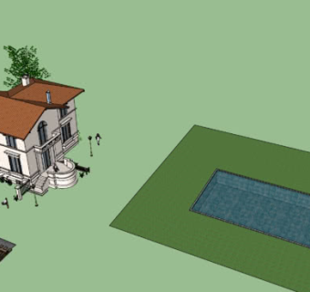 欧式庭院别墅泳池SU模型下载_sketchup草图大师SKP模型